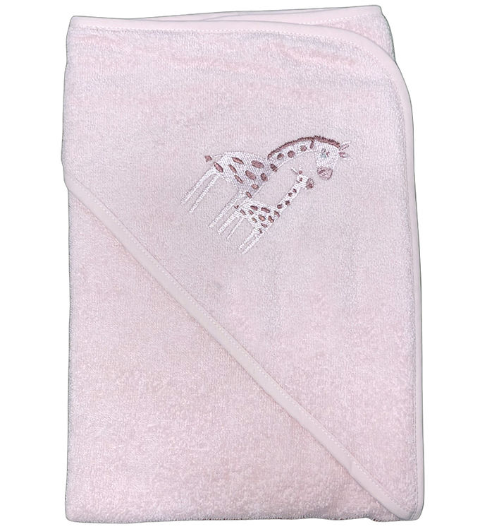 Nørgaard Madsens Babyhåndklæde – 75×75 cm – Lyserød m. Giraffer