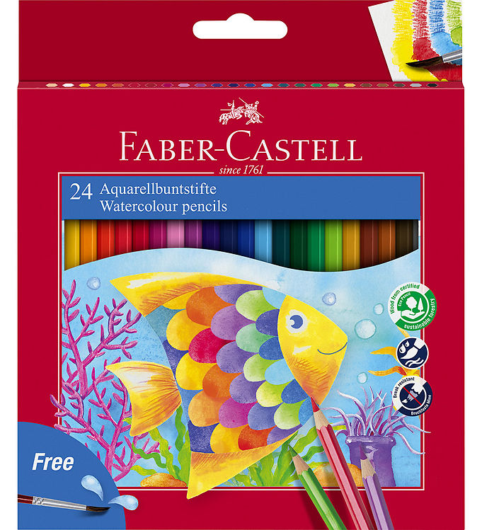 Faber-Castell - Børste og farvet penselsæt - akvarel (pakke med 24)