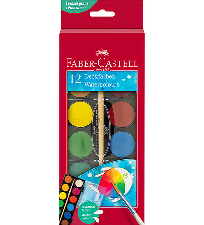 Faber-Castell Vannfarge - Akvarell - 12 Farger + 1 børste Faber-Castell Vannfarge - Akvarell - 12 Farger + 1 børste