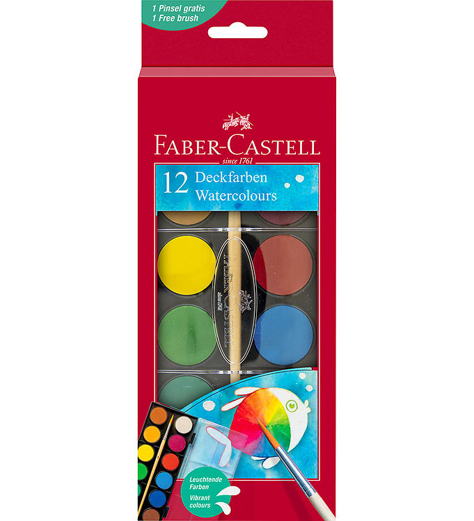 Faber-castell - Vandfarve Sæt Inkl. Pensel - 12 Store Farver