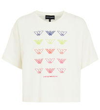 Emporio Armani T-shirt - Cropped - Hvid m. Logoer Emporio Armani T-shirt - Cropped - Hvid m. Logoer