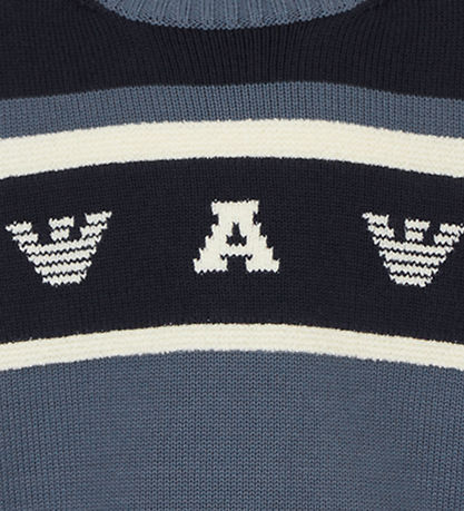 Emporio Armani Bluse - Strik - Støvet Blå/Navy/Hvid Emporio Armani Bluse - Strik - Støvet Blå/Navy/Hvid