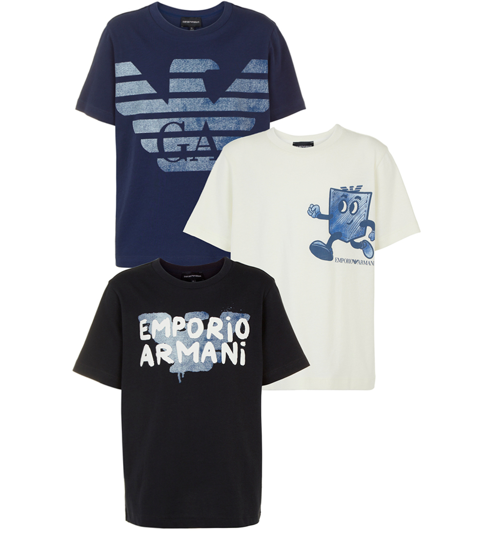 Emporio Armani T-shirts - 3er-Pack - Blau/Weiß/Navy m. Print - Emporio Armani - 8 Jahre (128) - T-Shirts
