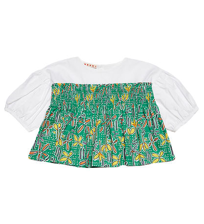Marni Skjortebluse - Hvid/Grøn m. Blomster Marni Skjortebluse - Hvid/Grøn m. Blomster