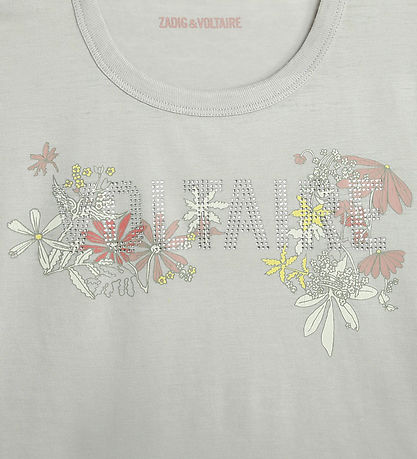 Zadig & Voltaire T-shirt - Alister - Lysegrå m. Blomster/Similis