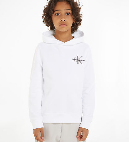 Calvin Klein Hættetrøje - Small Monogram - Bright White Calvin Klein Hættetrøje - Small Monogram - Bright White