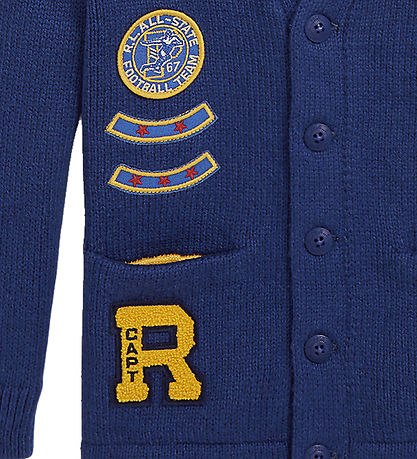 Polo Ralph Lauren Cardigan - Strik - Blå m. Patches