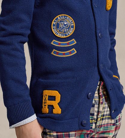 Polo Ralph Lauren Cardigan - Strik - Blå m. Patches