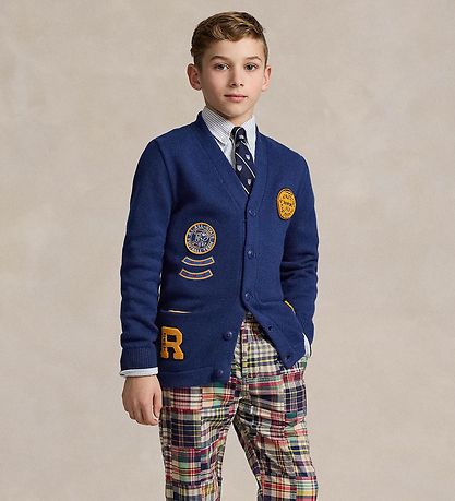 Polo Ralph Lauren Cardigan - Strik - Blå m. Patches