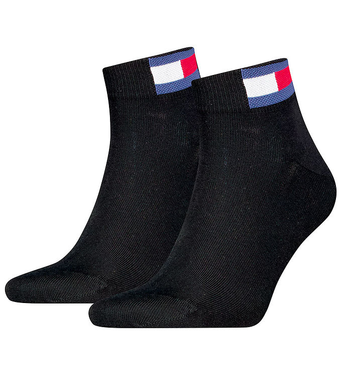 Tommy Men Uni Flag Quarter Sock Strømper 2P Sort Str 43/46