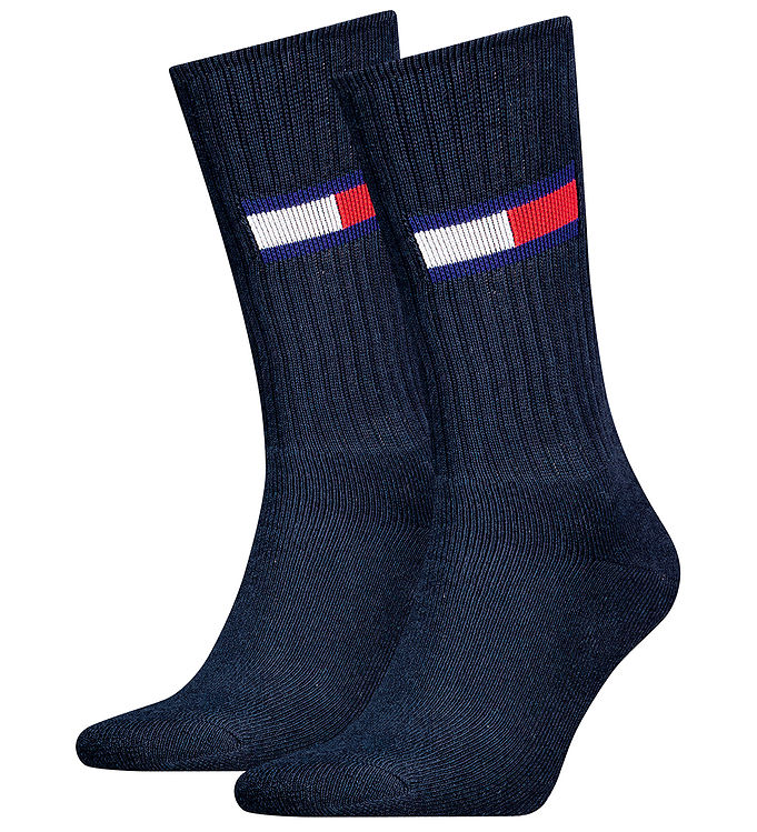 Tommy Men Uni TJ Flag Socks Strømper 2P Marineblå Str 43/46