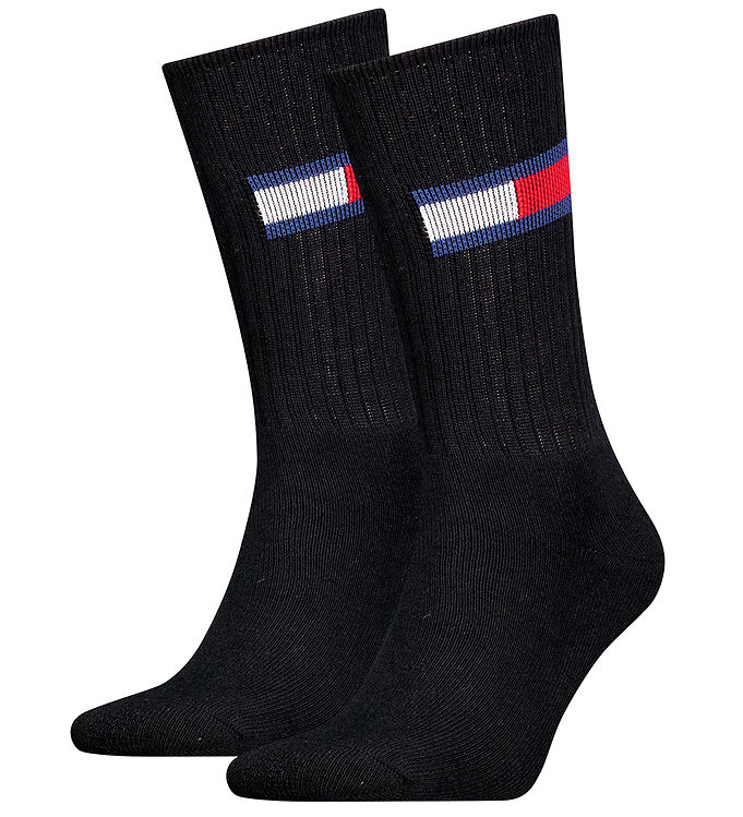 Tommy Men Uni TJ Flag Socks Strømper 2P Sort Str 43/46