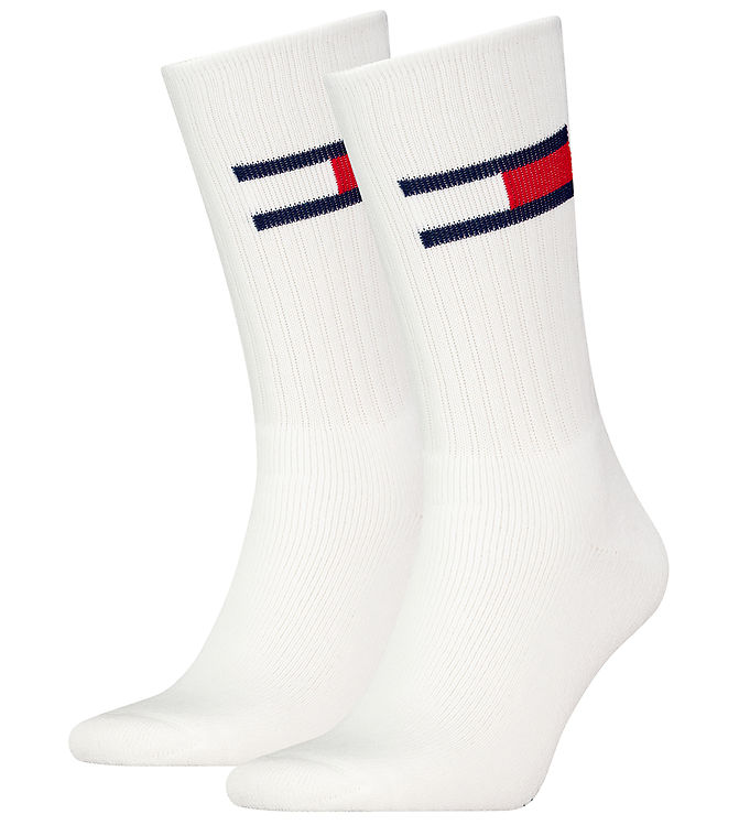 Tommy Men Uni TJ Flag Socks Strømper 2P Hvid Str 35/38
