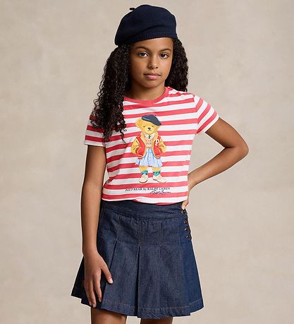 Polo Ralph Lauren T-shirt - Rød/Hvidstribet m. Bamse Polo Ralph Lauren T-shirt - Rød/Hvidstribet m. Bamse