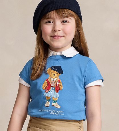 Polo Ralph Lauren T-shirt - New England Blue m. Bamse Polo Ralph Lauren T-shirt - New England Blue m. Bamse