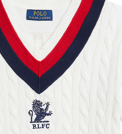 Polo Ralph Lauren Bluse - Strik - Deckwash White m. Navy/Rød Polo Ralph Lauren Bluse - Strik - Deckwash White m. Navy/Rød