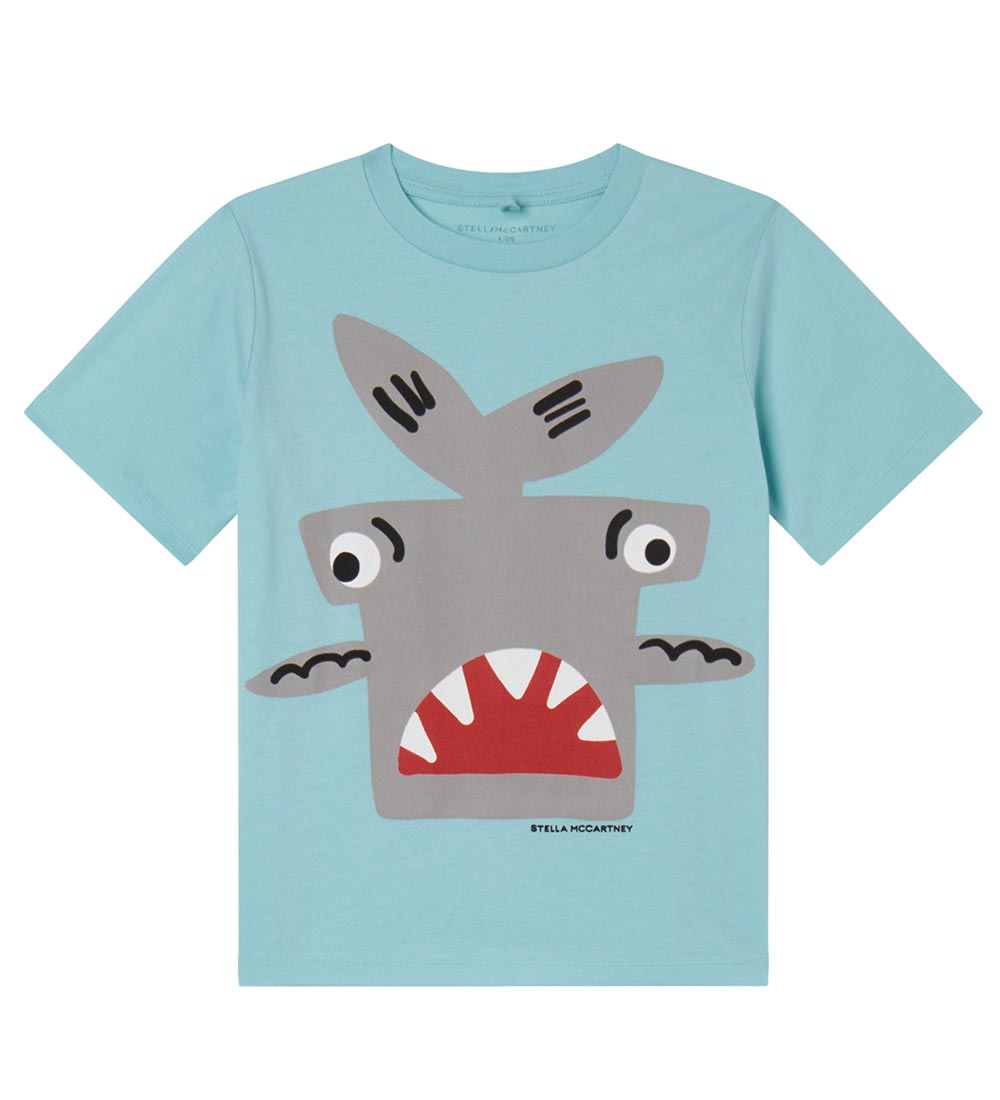 Stella McCartney Kids T-Shirt - Hellblau m. Hai - Stella McCartney Kids - 10 Jahre (140) - T-Shirts