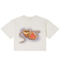 Stella McCartney Kids T-shirt - Cropped - Hvid m. Hjerter Stella McCartney Kids T-shirt - Cropped - Hvid m. Hjerter