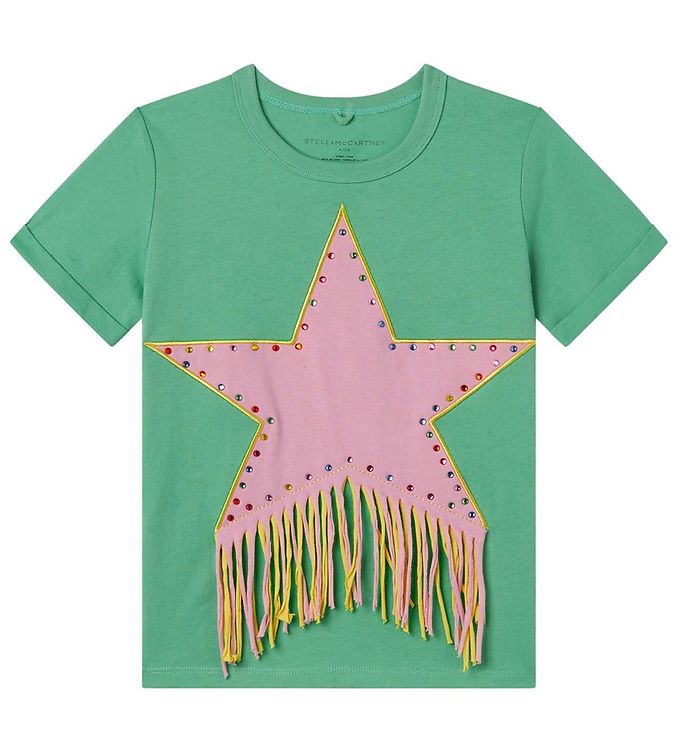Stella McCartney Kids T-shirt - Grøn/Rosa m. Similisten/Frynser