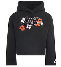 Nike Hættetrøje - Cropped - Sort m. Blomster Nike Hættetrøje - Cropped - Sort m. Blomster