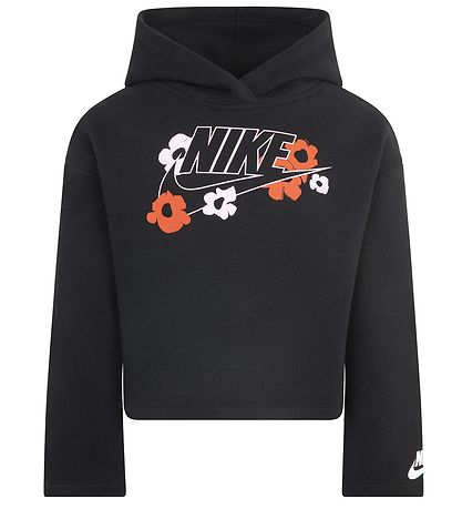 Nike Hættetrøje - Cropped - Sort m. Blomster Nike Hættetrøje - Cropped - Sort m. Blomster