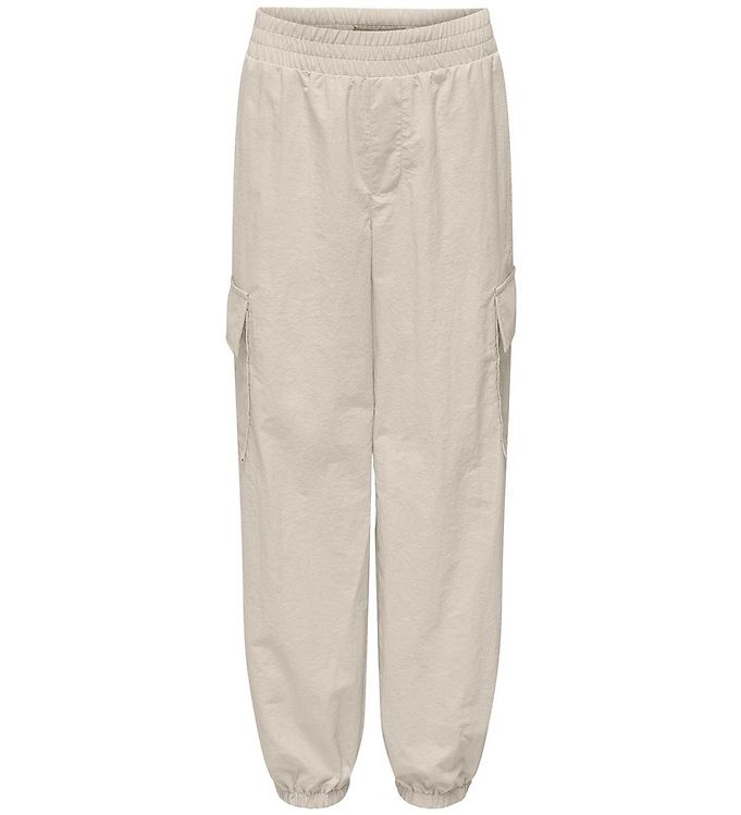 KIDS ONLY KOGECHO loose fit cargo bukser i beige til piger