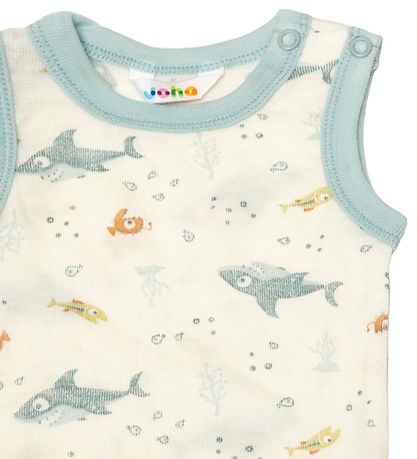 Joha Slå om Body u/æ - Uld - Off White/Støvet Blå m. Fisk