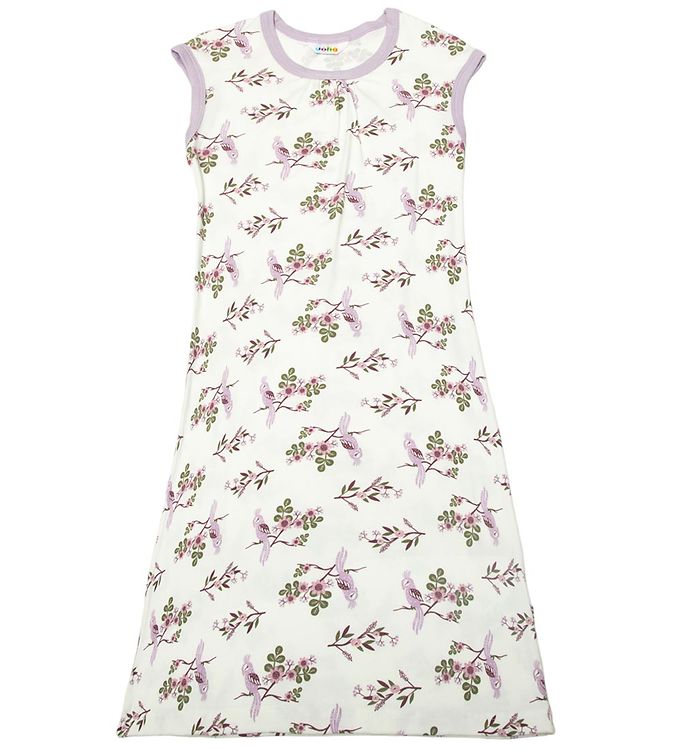 Joha Natkjole - Bambus - Off White/Lilla m. Papegøje