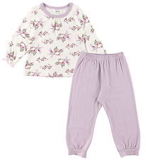 Joha Nattøj - Bambus - Off White/Lilla m. Papegøje Joha Nattøj - Bambus - Off White/Lilla m. Papegøje