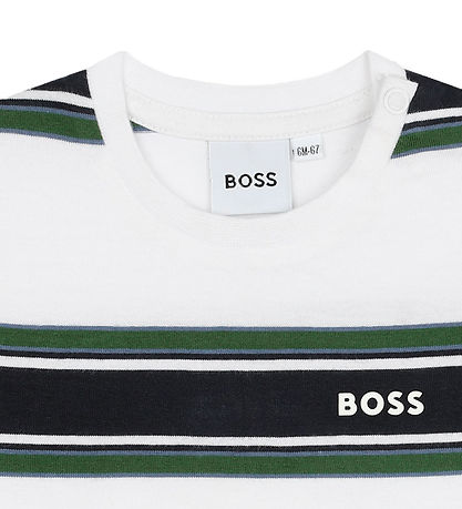 BOSS T-shirt - Hvid/Navystribet m. Grøn BOSS T-shirt - Hvid/Navystribet m. Grøn