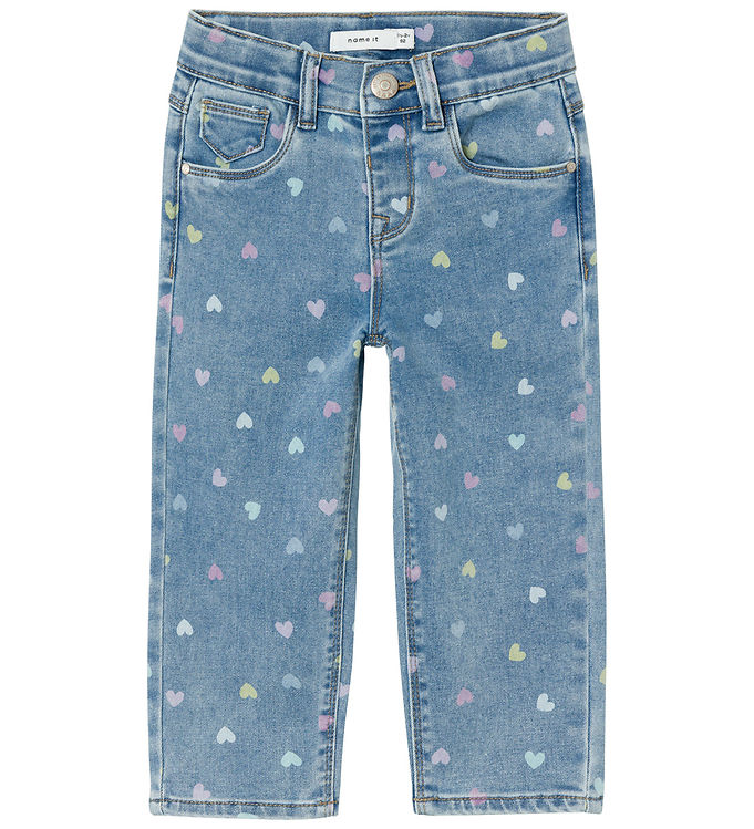 Name It Jeans Medium Blue Denim Med Hjerteprint - Str. 2y 92cm