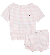 Tommy Hilfiger Sæt - T-shirt/Bloomers - Ruffle Gingham - White/P Tommy Hilfiger Sæt - T-shirt/Bloomers - Ruffle Gingham - White/P
