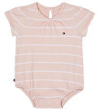 Tommy Hilfiger Samfella k/æ - Rib - Duttlungur Bleikt/White Stri Tommy Hilfiger Samfella k/æ - Rib - Duttlungur Bleikt/White Stri