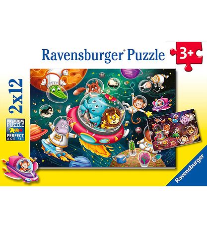 Ravensburger Puslespil - 2x12 Brikker - Animals In Space Ravensburger Puslespil - 2x12 Brikker - Animals In Space