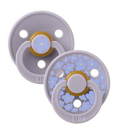 BIBS Colour Sutter - 2-pak - Str. 1 - Rund - Fossil Grey m. Blom BIBS Colour Sutter - 2-pak - Str. 1 - Rund - Fossil Grey m. Blom