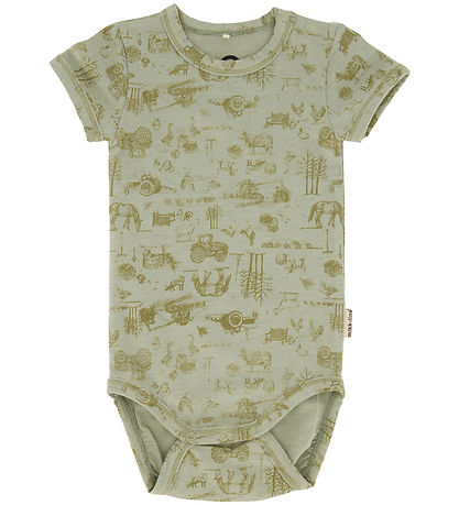 Mikk-Line Bodysuit s/s - Wool/Bamboo - Desert Sage w. Print