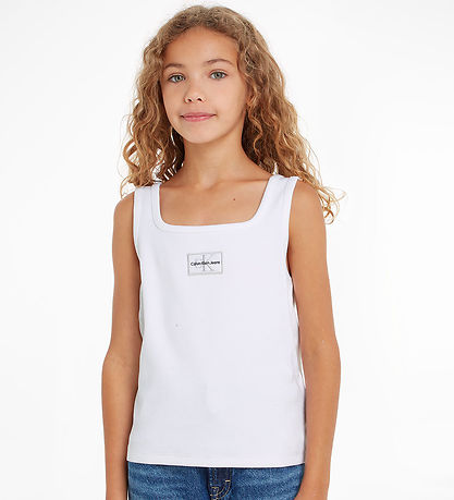 Calvin Klein Top - Rib - Badge Square - Bright White Calvin Klein Top - Rib - Badge Square - Bright White