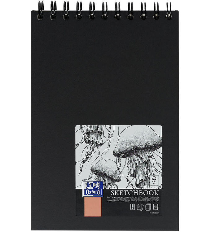 Oxford skitseblok A5 spiralblok, 100g. sort
