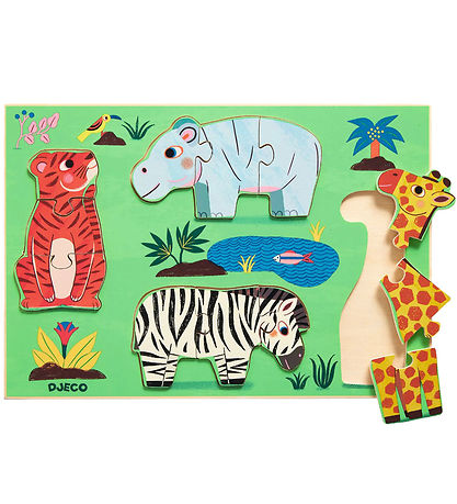 Djeco Jigsaw Puzzle - Wood - 12 Bricks - Coucou Tigers