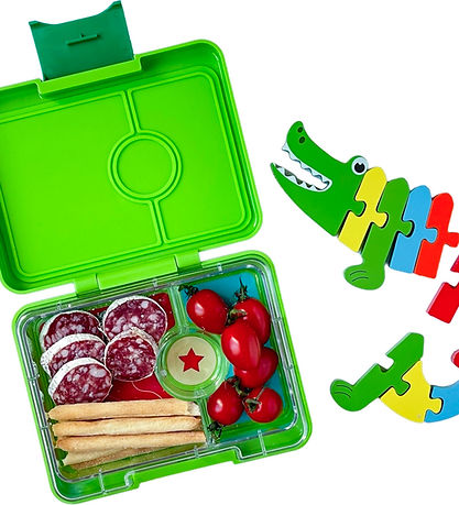 Yumbox Madkasse m. 3 Rum - Bento Snack - Jurassic Green/Dinosaur