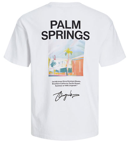 Jack & Jones T-shirt - JorAruba - Bright White m. Strand Jack & Jones T-shirt - JorAruba - Bright White m. Strand
