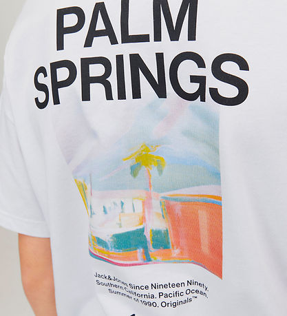Jack & Jones T-shirt - JorAruba - Bright White m. Strand Jack & Jones T-shirt - JorAruba - Bright White m. Strand