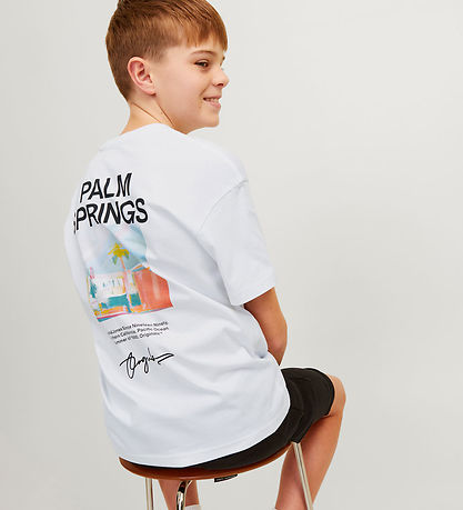 Jack & Jones T-shirt - JorAruba - Bright White m. Strand Jack & Jones T-shirt - JorAruba - Bright White m. Strand