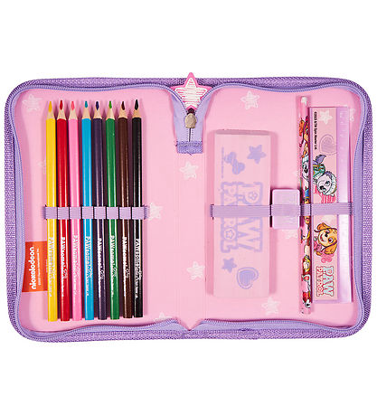Paw Patrol Pencil Case - Girls Pencil Case w. Contents - Purple/
