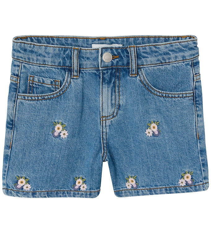 Name It Shorts Medium Blå Denim Med Blomster - Str. 12y 152cm