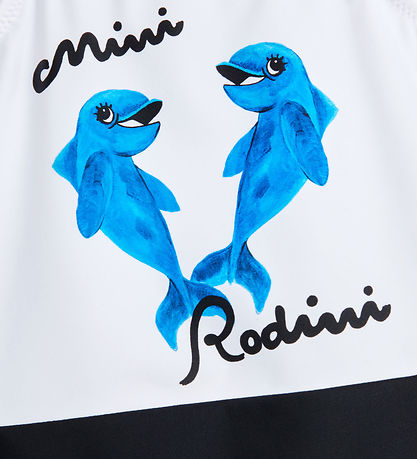 Mini Rodini Badedragt - UV 50+ - Dolphins Frill - Hvid/Sort