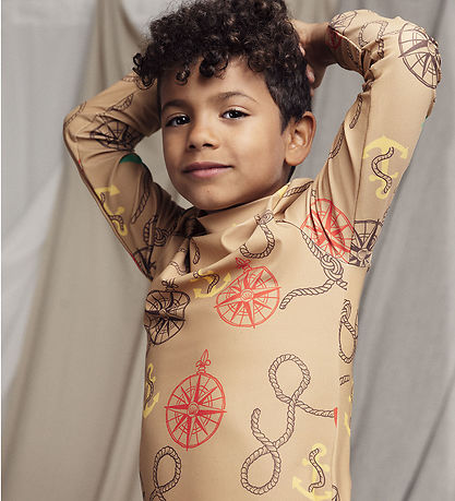 Mini Rodini Badebluse - UV50+ - Nautical Aop - Beige Mini Rodini Badebluse - UV50+ - Nautical Aop - Beige