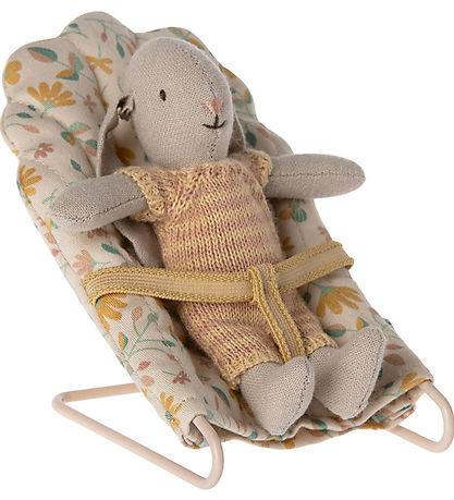 Maileg Miniature Skråstol - Micro - Beige m. Blomster