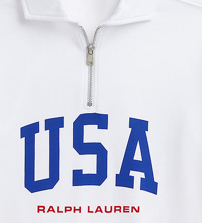 Polo Ralph Lauren Sweatshirt m. Lynlås - Cropped - Hvid m. USA
