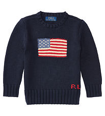 Polo Ralph Lauren Bluse - Strik - Navy m. Flag Polo Ralph Lauren Bluse - Strik - Navy m. Flag
